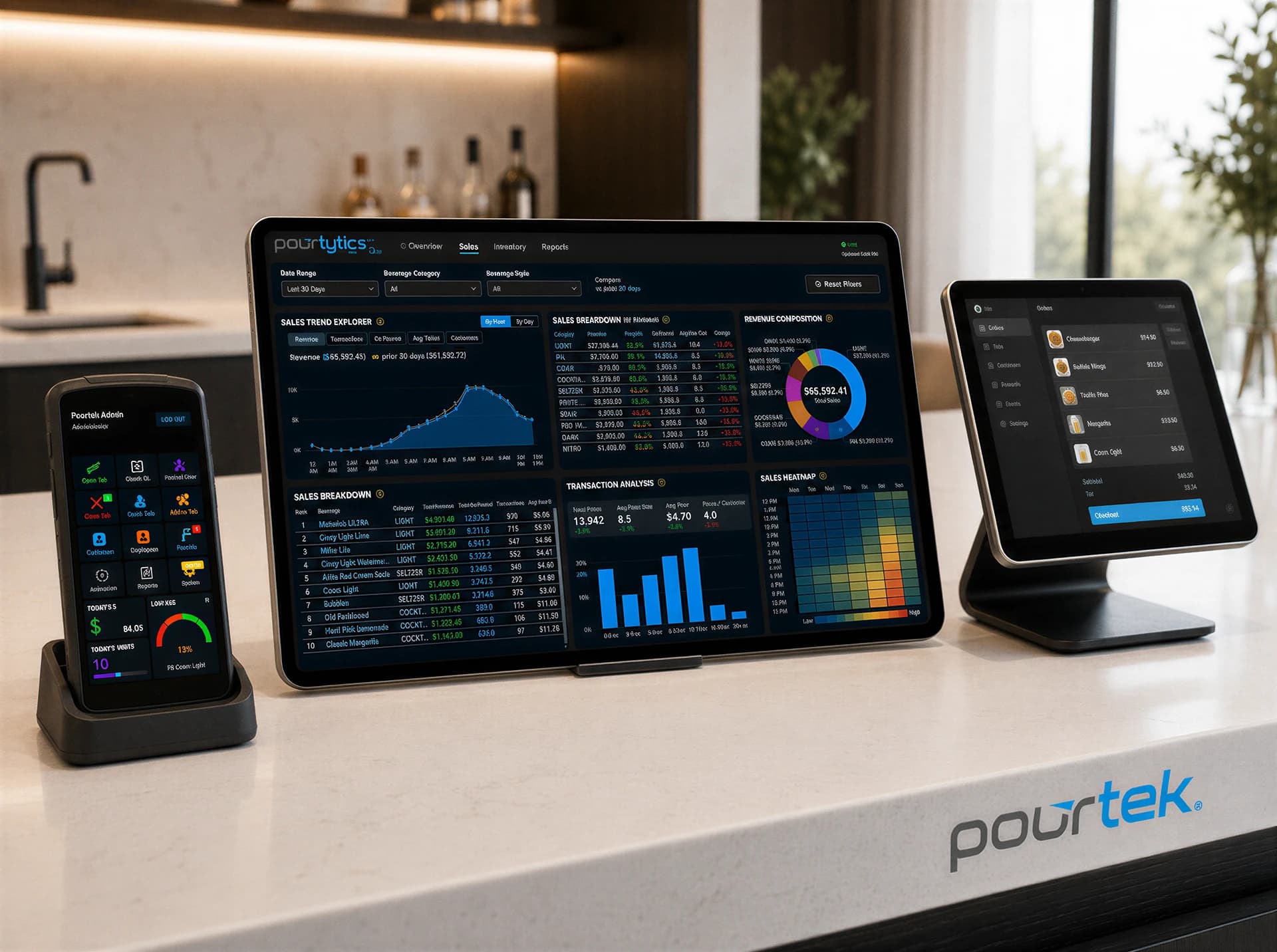 Pourtek ecosystem connecting handheld administration, analytics, POS and hospitality platforms