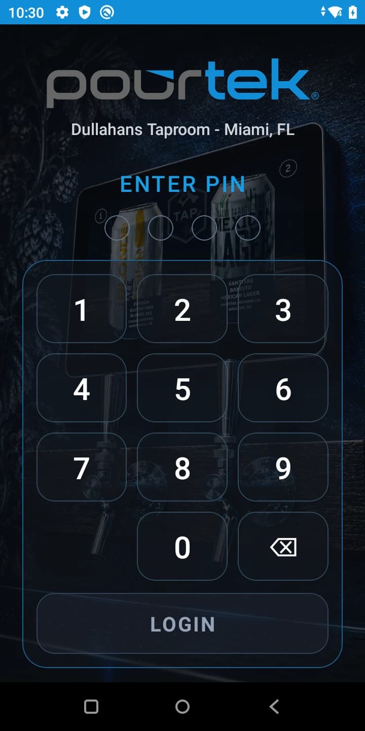 Pourtek handheld login screen