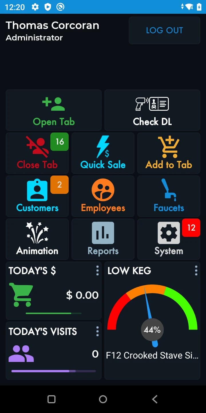 Pourtek handheld dashboard home screen