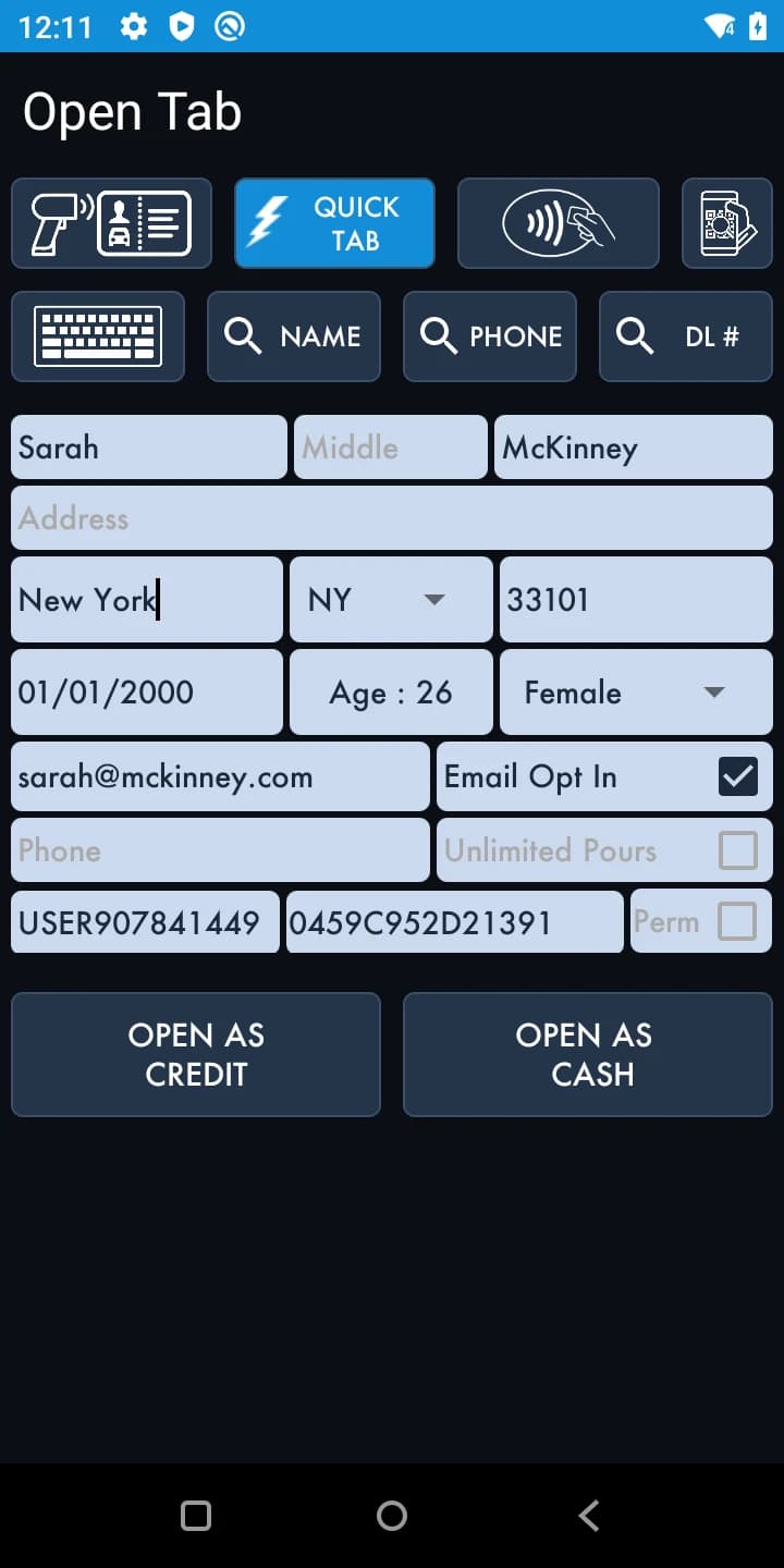 Pourtek handheld open tab screen